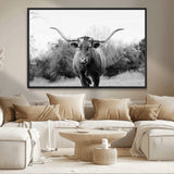 97280319-MGV-CV-36X24-Longhorn Photography Wall Art Canvas Print, Framed Western Cow Decor Art Picture Print, Texas Ranch Style Perfect Rustic Farmhouse