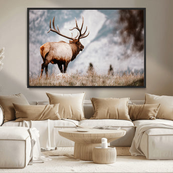 70489411-MGV-CV-36X24-Elk Photography Wall Art Canvas Print, Framed Mountain Wildlife Art Picture Print, Rustic Nature Decor Perfect Rustic Lodge Decor
