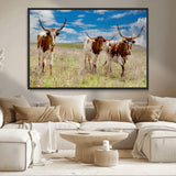 58099948-MGV-CV-36X24-Texas Longhorn Wall Art Canvas Print, Framed Western Decor Art Picture Print, Rustic Farmhouse Perfect Western Farmhouse Decor
