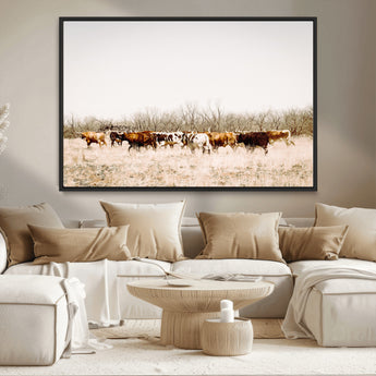 12454132-MGV-CV-36X24-Cow Herd Photography Wall Art Canvas Print, Framed Rustic Farmhouse Decor Art Picture Print, Western Ranch Style Perfect Rustic