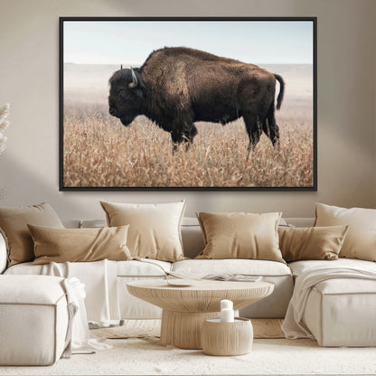 34451925-MGV-CV-36X24-Rustic Bison Decor Wall Art Canvas Print, Framed Buffalo Home Accent Art Picture Print, Prairie Wildlife Scene Perfect Western