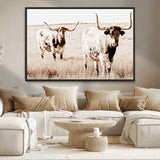 39672786-MGV-CV-36X24-Rustic Cow Scene Wall Art Canvas Print, Framed Farmhouse Style Cattle Art Picture Print, Prairie Animal Duo Perfect Rustic Western