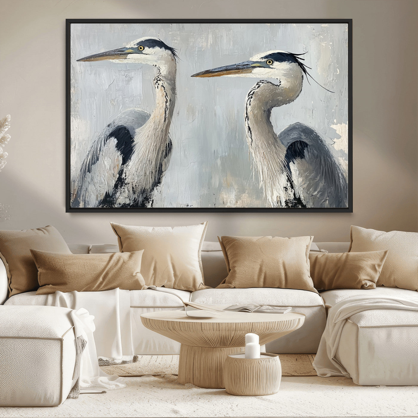 19427826-MGV-CV-36X24-Bird Canvas Decor Wall Art Canvas Print, Framed Coastal Bird Pair Art Picture Print, Minimalist Wildlife Wall Perfect Coastal