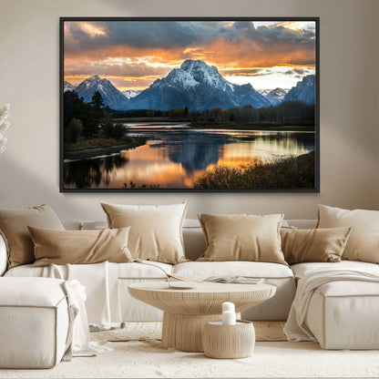 14130176-MGV-CV-36X24-Mountain Sunset Wall Art Canvas Print, Framed Alpine Wilderness Art Picture Print, Golden Hour Perfect Rustic Wilderness Decor