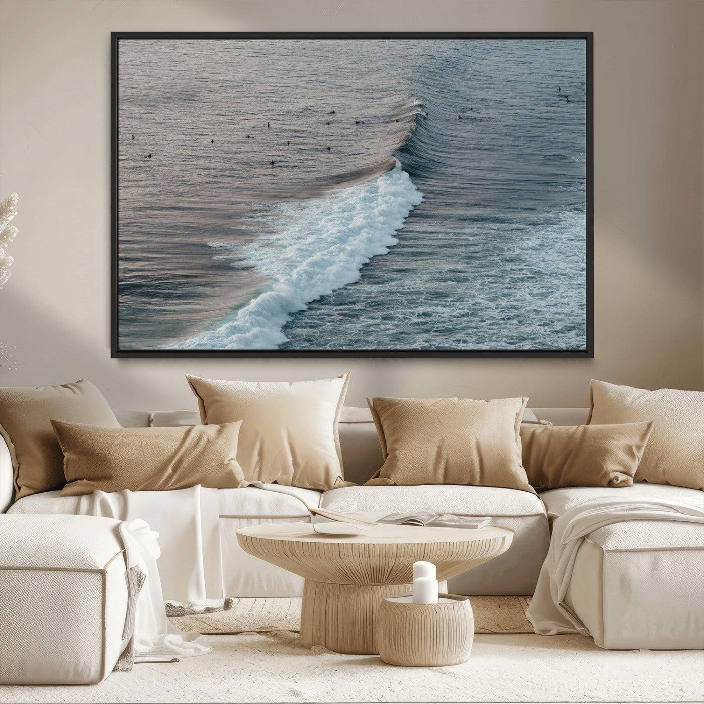 23077324-MGV-CV-36X24-Ocean Waves Wall Art Canvas Print, Framed Coastal Serenity Art Picture Print, Surf Aesthetic Perfect Modern Coastal Decor Artwork