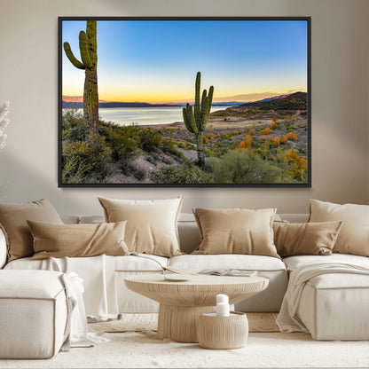 52844711-MGV-CV-36X24-Saguaro Cactus Wall Art Canvas Print, Framed Desert Sunset Art Picture Print, Southwestern Scene Perfect Southwestern Rustic Decor