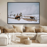 60308289-MGV-CV-36X24-Bison Wildlife Wall Art Canvas Print, Framed Snowy Prairie Art Picture Print, Western Landscape Perfect Rustic Winter Decor