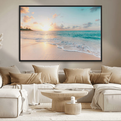 94538225-MGV-CV-36X24-Beach Sunset Wall Art Canvas Print, Framed Ocean Waves Art Picture Print, Summer Escape Perfect Coastal Serenity Decor Artwork