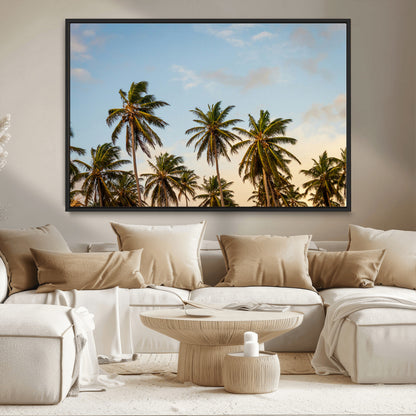 99033771-MGV-CV-36X24-Palm Trees Wall Art Canvas Print, Framed Tropical Vibes Art Picture Print, Coastal Sunset Perfect Coastal Boho Decor Artwork