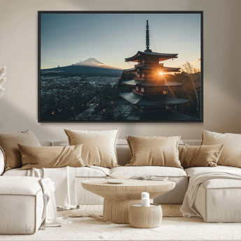 87729656-MGV-CV-36X24-Mount Fuji Wall Art Canvas Print, Framed Japan Travel Art Picture Print, Chureito Pagoda Perfect Zen Minimalism Decor Artwork
