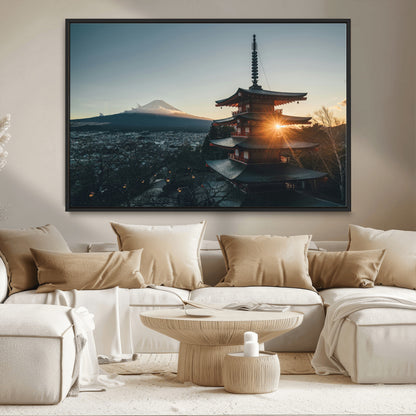 87729656-MGV-CV-36X24-Mount Fuji Wall Art Canvas Print, Framed Japan Travel Art Picture Print, Chureito Pagoda Perfect Zen Minimalism Decor Artwork