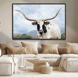 63592811-MGV-CV-36X24-Texas Longhorn Wall Art Canvas Print, Framed Western Rustic Art Picture Print, Farmhouse Decor Perfect Rustic Farmhouse Decor