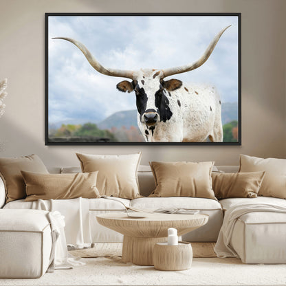 63592811-MGV-CV-36X24-Texas Longhorn Wall Art Canvas Print, Framed Western Rustic Art Picture Print, Farmhouse Decor Perfect Rustic Farmhouse Decor