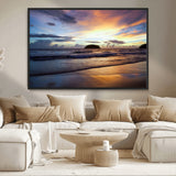 36714356-MGV-CV-36X24-Beach Sunset Wall Art Canvas Print, Framed Ocean Waves Art Picture Print, Tropical Seascape Perfect Coastal Serenity Decor Artwork