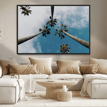 45236398-MGV-CV-36X24-Tropical Palm Trees Wall Art Canvas Print, Framed California Sky Art Picture Print, Minimalist Nature Perfect Coastal Minimalist