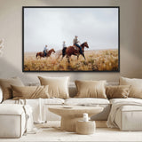 94723307-MGV-CV-36X24-Western Cowboys Wall Art Canvas Print, Framed Rustic Prairie Art Picture Print, Horseback Riding Perfect Rustic Western Decor