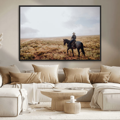 57597730-MGV-CV-36X24-Cowboy Wall Art Wall Art Canvas Print, Framed Western Canvas Art Picture Print, Rustic Ranch Scene Perfect Rustic Western Decor