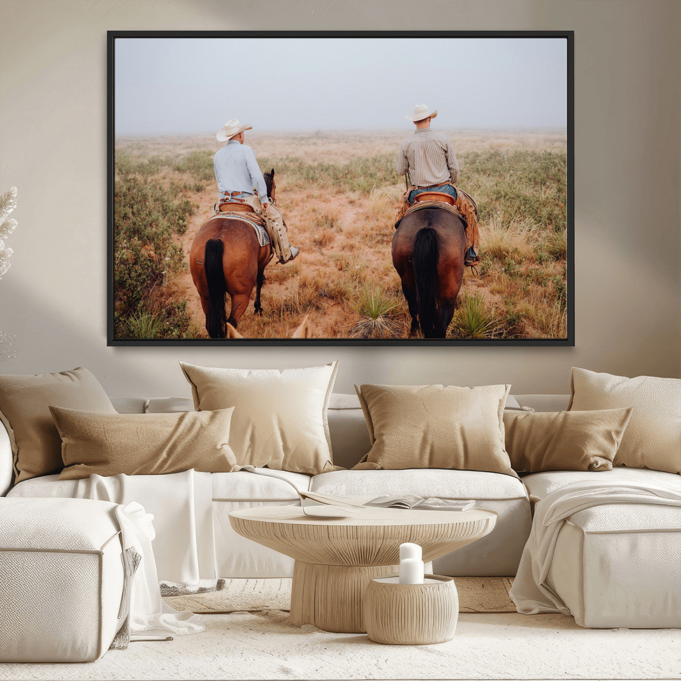 54943176-MGV-CV-36X24-Cowboy Wall Art Wall Art Canvas Print, Framed Western Canvas Art Picture Print, Rustic Ranch Scene Perfect Rustic Western Decor