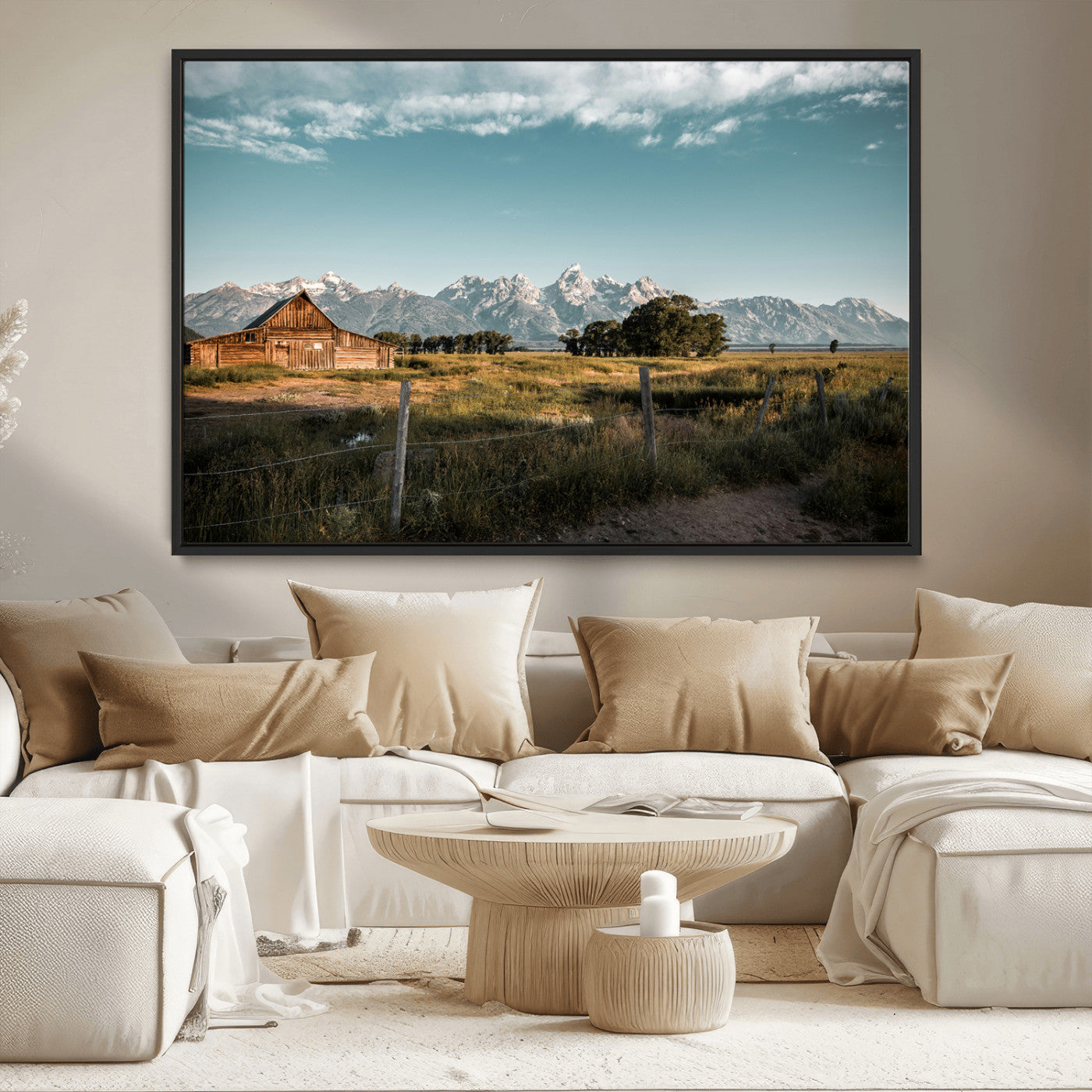 92497443-MGV-CV-36X24-Rustic Farmhouse Wall Art Canvas Print, Framed Mountain Cabin Art Picture Print, Western Landscape Perfect Rustic Farmhouse Decor