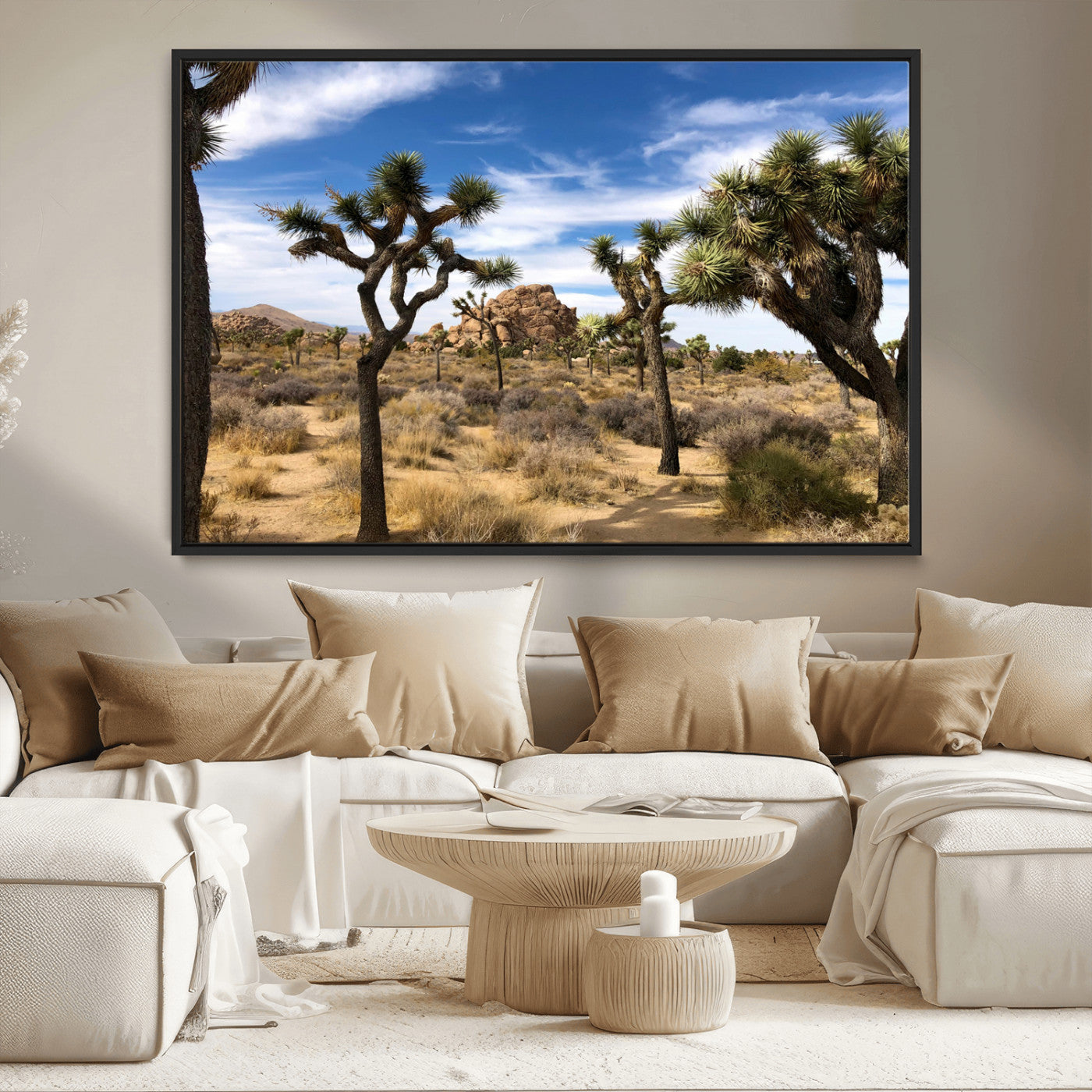 25722592-MGV-CV-36X24-Joshua Tree Desert Wall Art Canvas Print, Framed Southwestern Nature Art Picture Print, Rustic Earth Tones Perfect Southwestern