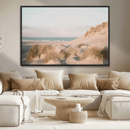 28064037-MGV-CV-36X24-Minimalist Seascape Wall Art Canvas Print, Framed Neutral Beach Print Art Picture Print, Sand Dune Photography Perfect
