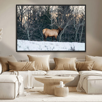 36533178-MGV-CV-36X24-Wild Elk Photography Wall Art Canvas Print, Framed Winter Wildlife Art Picture Print, Snowy Forest Perfect Rustic Lodge Decor