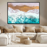 26870666-MGV-CV-36X24-Aerial Beach Wall Art Canvas Print, Framed Ocean Waves Art Picture Print, Coastal Landscape Perfect Coastal Minimalist Decor
