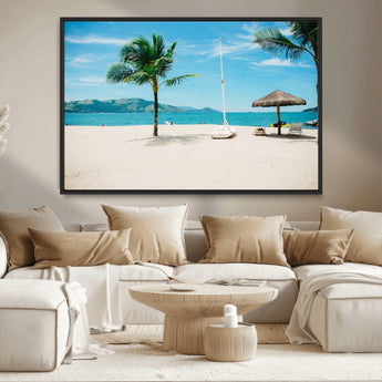 42623350-MGV-CV-36X24-Tropical Beach Wall Art Canvas Print, Framed Palm Tree Art Picture Print, Ocean View Perfect Tropical Coastal Decor Artwork