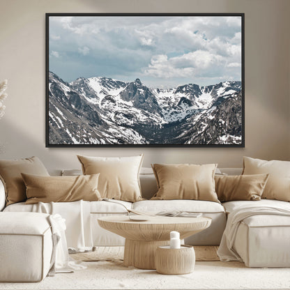 94074619-MGV-CV-36X24-Snowy Peaks Wall Art Canvas Print, Framed Alpine Wilderness Art Picture Print, Mountain Escape Perfect Winter Serenity Decor