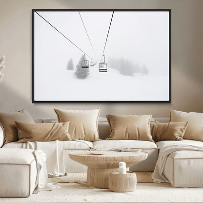 20216390-MGV-FC-36X24_Black-Ski Lift Wall Art Canvas Print, Framed Snowy Landscape Art Picture Print, Alpine Adventure Perfect Nordic Minimalist Decor Artwork