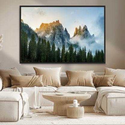 21145440-MGV-CV-36X24-Wilderness Wall Art Wall Art Canvas Print, Framed Nature Landscape Decor Art Picture Print, Misty Forest Photography Perfect