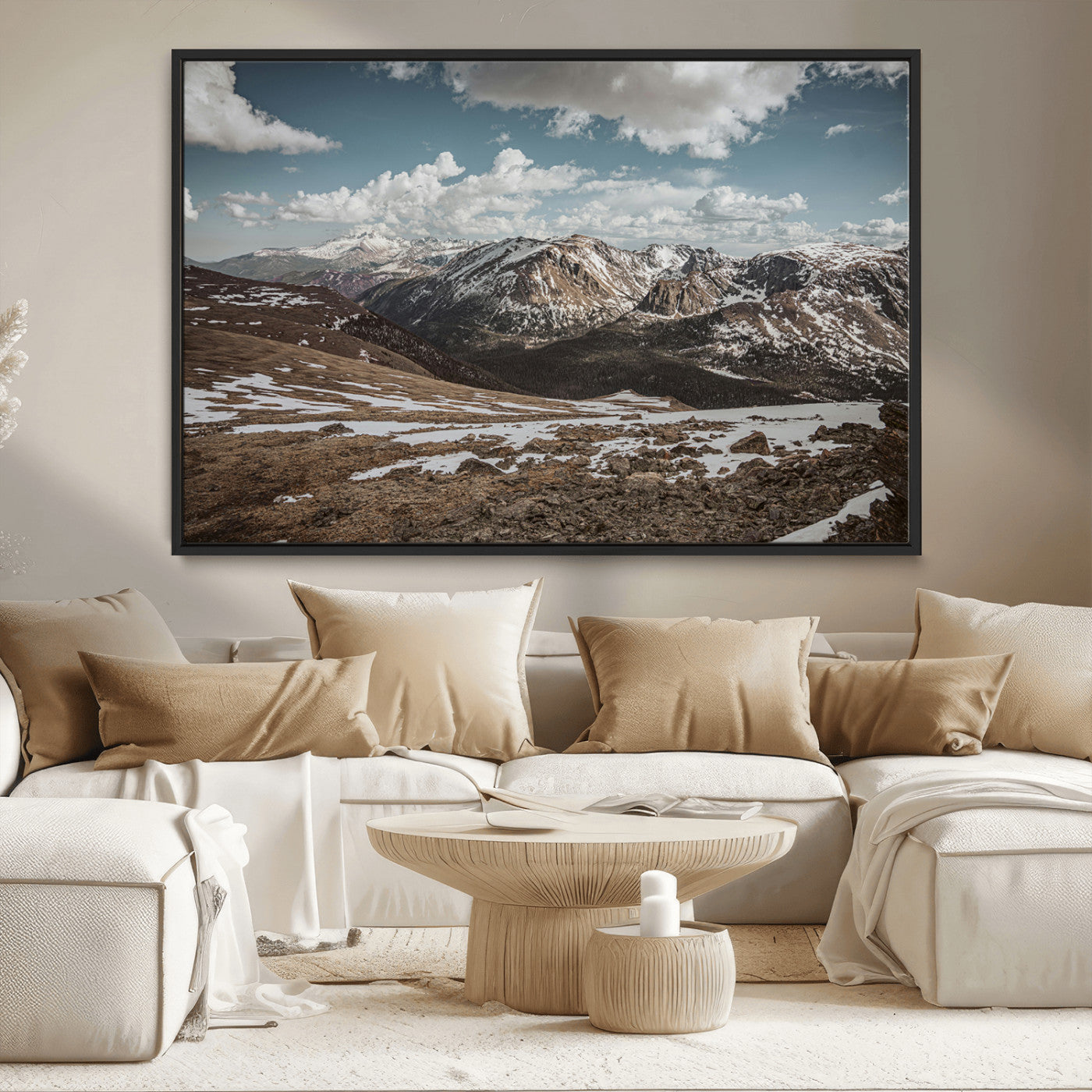 44565953-MGV-CV-36X24-Mountain Landscape Wall Art Canvas Print, Framed Snowy Peaks Art Picture Print, Rugged Highlands Perfect Rustic Adventure Decor