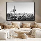 85205054-MGV-CV-36X24-Saguaro Cactus Wall Art Canvas Print, Framed Monochrome Landscape Art Picture Print, Scenic Arizona View Perfect Minimalist