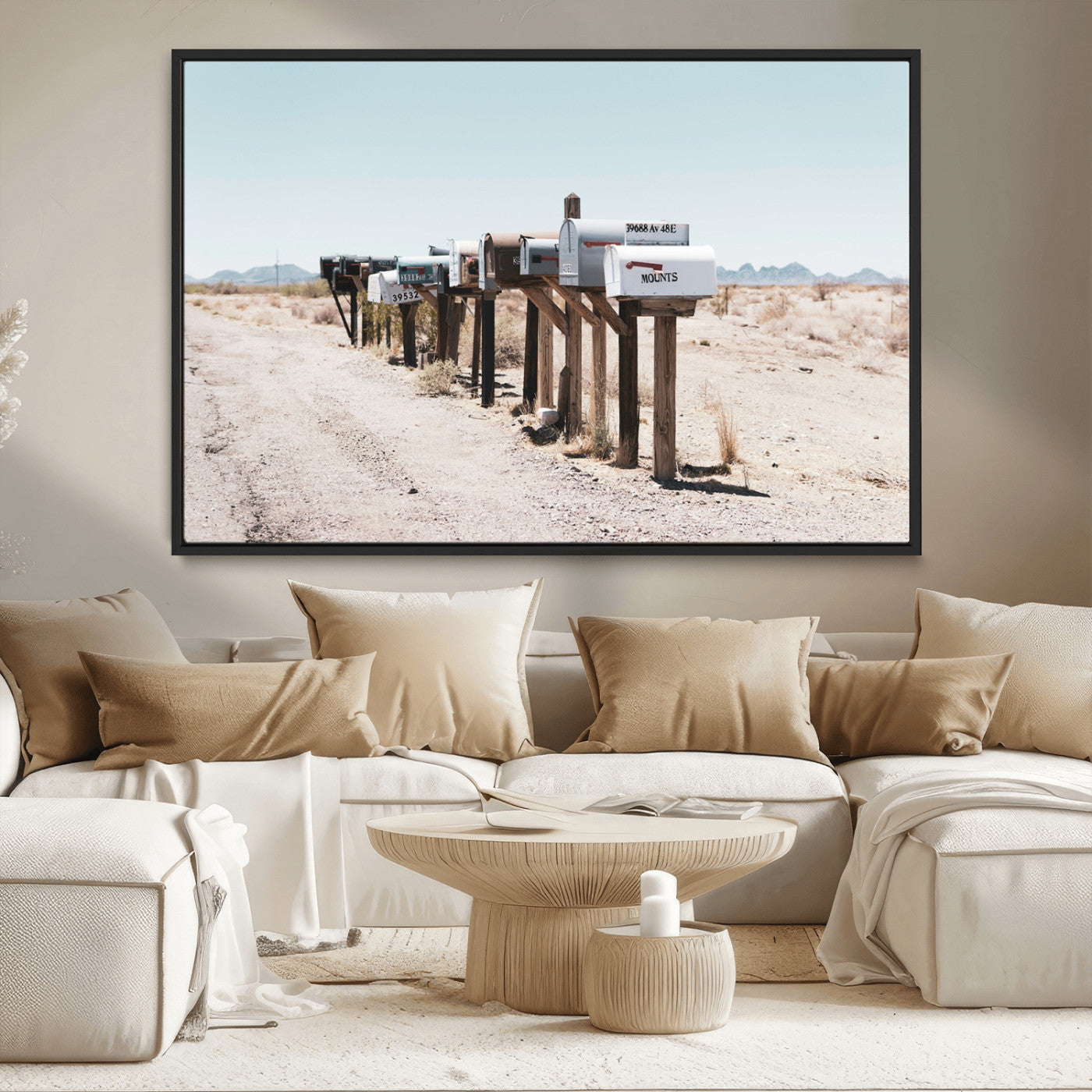 54616109-MGV-CV-36X24-Desert Mailboxes Wall Art – Rustic Rural Roadside Photography Canvas Print, American Southwest Landscape Home Decor for Living