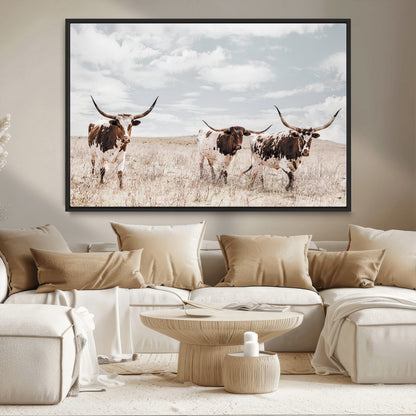 65621083-MGV-CV-36X24-Texas Longhorn Wall Art – Rustic Western Cattle Canvas Print, Southwestern Ranch Photography Decor for Living Room, Office,