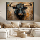 91615410-MGV-CV-36X24-Bull Wall Art – Rustic Western Longhorn Canvas Print, Powerful Abstract Animal Painting, Farmhouse Ranch Decor for Living Room,