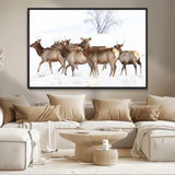 41416314-MGV-FC-36X24_Black-Elk Wall Art – Wildlife Herd Canvas Print in Snowy Landscape, Rustic Nature Painting, Western Cabin Lodge Decor for Living Room,
