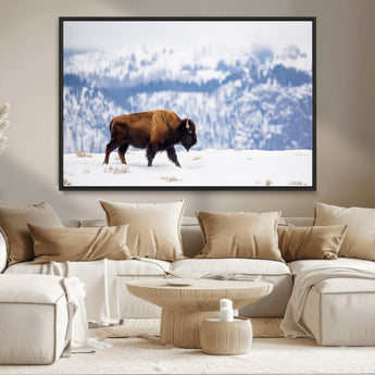21623194-MGV-CV-36X24-Snow Bison Wall Art – Majestic Buffalo Wildlife Canvas Print, Winter Nature Décor for Rustic Living Room, Farmhouse, Cabin, Lodge