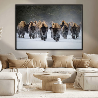30332489-MGV-CV-36X24-Winter Bison Herd Wall Art – Powerful Buffalo Canvas Print, Rustic Wildlife Photography Decor for Farmhouse, Cabin, Lodge, Living