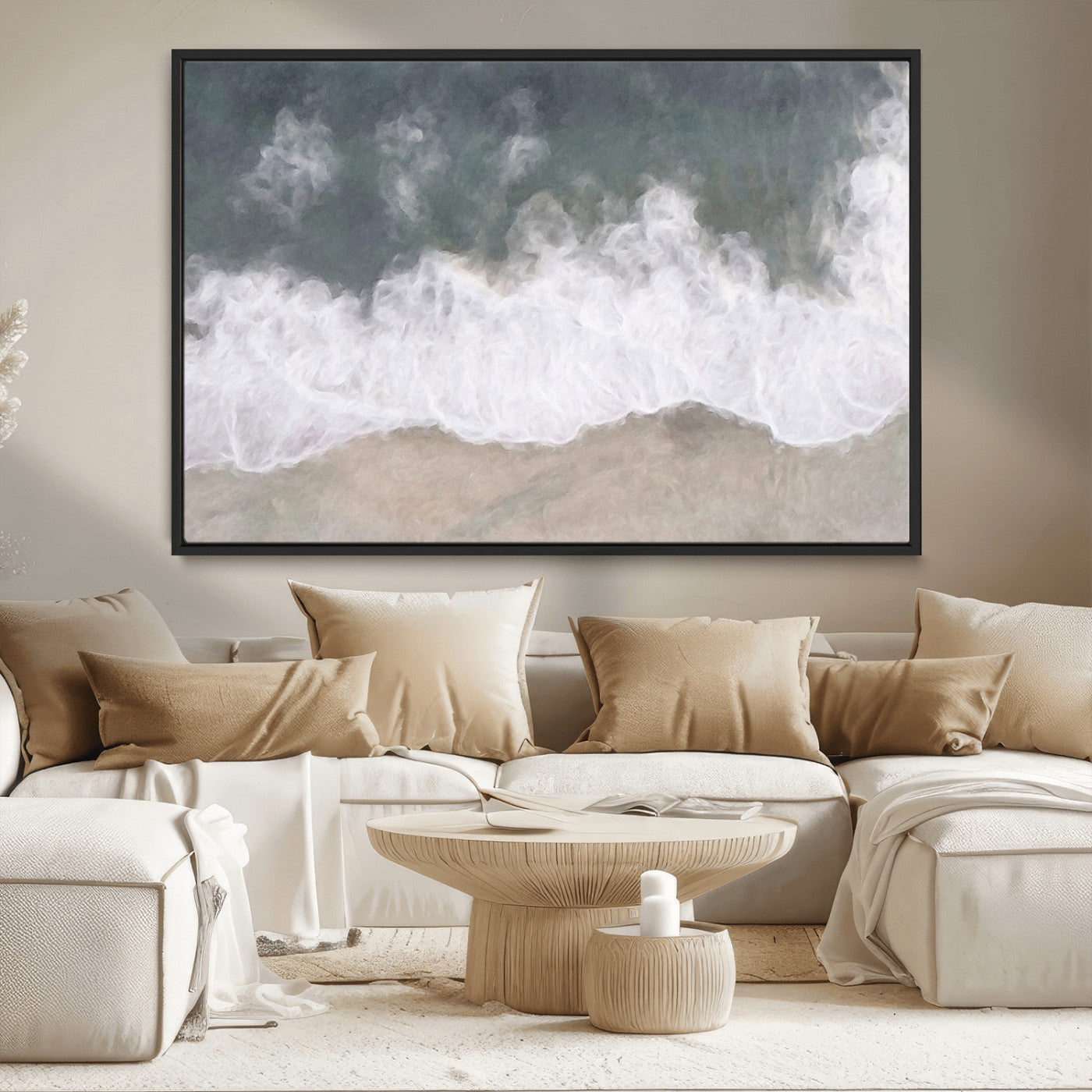 10072982-MGV-CV-36X24-Abstract Ocean Wave Wall Art – Coastal Beach Canvas Print, Minimalist Seascape Painting, Modern Ocean Inspired Artwork for Living