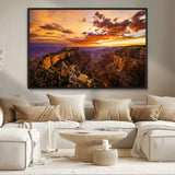 75573843-MGV-CV-36X24-Grand Canyon Sunset Wall Art – Panoramic Canyon Landscape Canvas Print, Dramatic Desert Cliffs Artwork, Nature Inspired Scenic