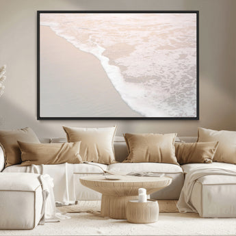 28414510-MGV-CV-36X24-Ocean Shoreline Wall Art – Minimal Coastal Beach Canvas Print, Soft Sea Foam and Sand Photography Artwork, Relaxing Nautical Decor