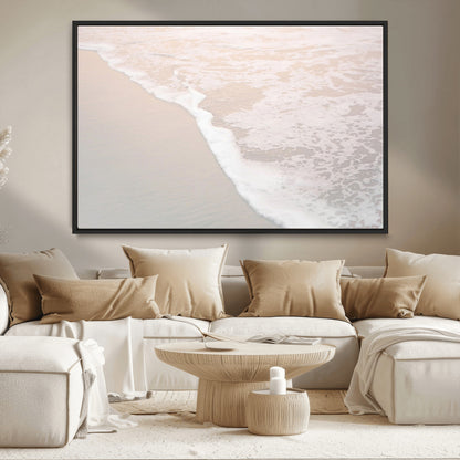 28414510-MGV-CV-36X24-Ocean Shoreline Wall Art – Minimal Coastal Beach Canvas Print, Soft Sea Foam and Sand Photography Artwork, Relaxing Nautical Decor