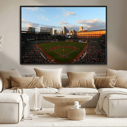 22285236-MGV-CV-36X24-Baseball Stadium Sunset – Panoramic Ballpark Canvas Wall Art, Sports Decor for Office, Man Cave, Game Room, Sports Bar, Baseball
