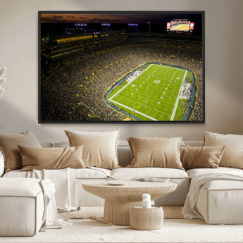 23655234-MGV-CV-36X24-Lambeau Field Stadium Wall Art – American Football Night Game Canvas Print with Packed Crowd and Lights – Sports Decor for Man