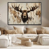 34496536-MGV-CV-36X24-Rustic Moose Wall Art – Modern Abstract Animal Canvas Print – Majestic Moose Head Painting with Neutral Earth Tones for Cabin,