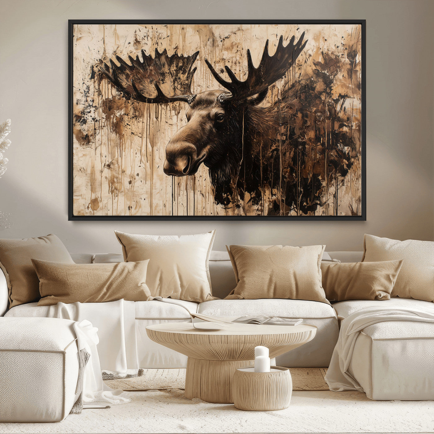 83505059-MGV-CV-36X24-Majestic Moose Wall Art – Rustic Animal Canvas Painting – Wilderness Wildlife Decor with Earthy Tones for Cabin, Lodge, Farmhouse,