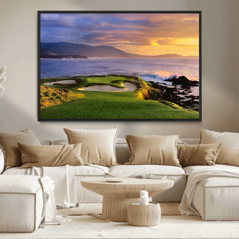 39644075-MGV-CV-36X24-Golf Course Wall Art – Coastal Sunset Canvas Print, Scenic Oceanfront Fairway Landscape Decor for Office, Man Cave, or Living Room