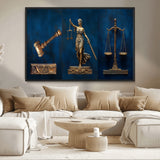 91629053-MGV-CV-36X24-Lady Justice Wall Art – Golden Gavel and Scales Canvas Print, Elegant Legal Office Decor for Lawyers, Judges, Courtroom or Study