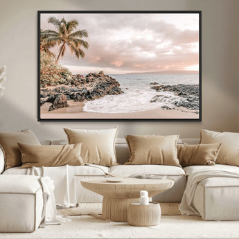 14214613-MGV-CV-36X24-Tropical Beach Wall Art – Palm Tree and Ocean Sunset Canvas Print, Relaxing Coastal Landscape Decor for Living Room, Bedroom, or